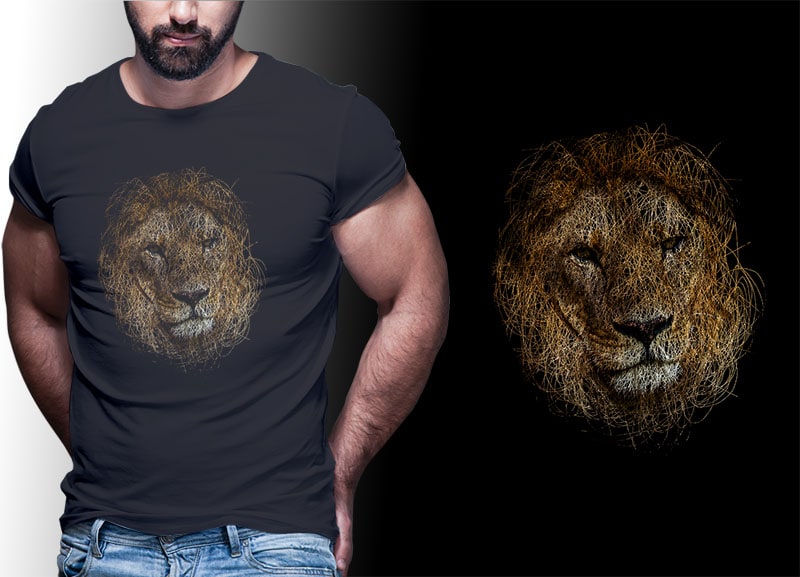 LION HEAD SRIBBLE PENCIL TSHIRT DESIGN