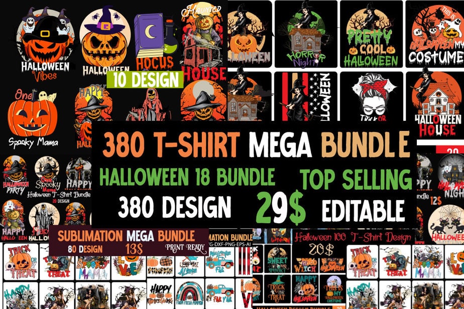 Halloween 380 Mega Bundle , Halloween Huge T_Shirt Bundle ,Halloween