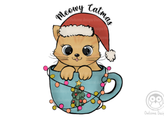 Meowy Cat Christmas Sublimation t shirt designs for sale