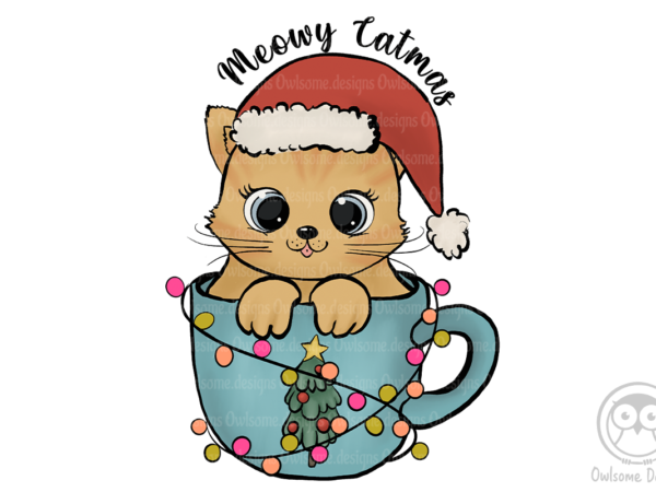 Meowy cat christmas sublimation t shirt designs for sale