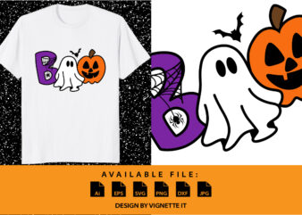 Halloween Boo Scary ghost boo witch pumpkin bat spider net vector shirt print template