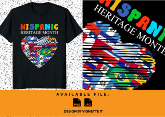 Happy National Hispanic Heritage Month All Countries Heart Flag Shirt Sublimation print template graphic t shirt