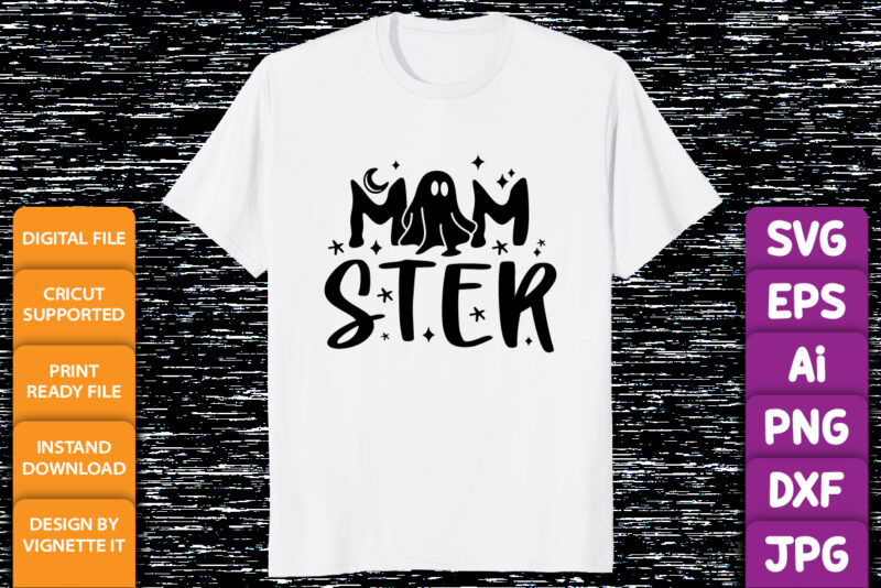 Mom ster Halloween momster funny messy bun ghost boo witch vector shirt print template, Mother’s day design