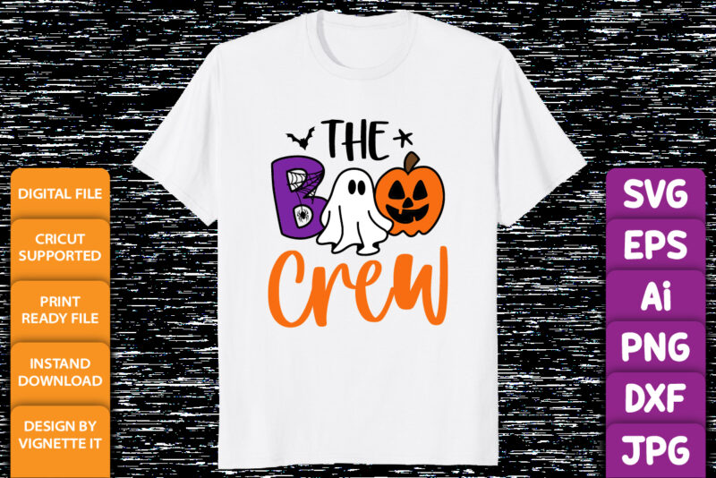 Spooky Halloween Tshirt Design With Ghost Bats And Typography