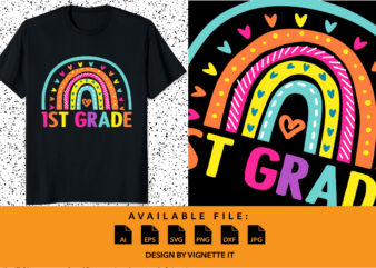 1st grade back to school first grade shirt print template, kindergarten preschool graduation grade shirt design