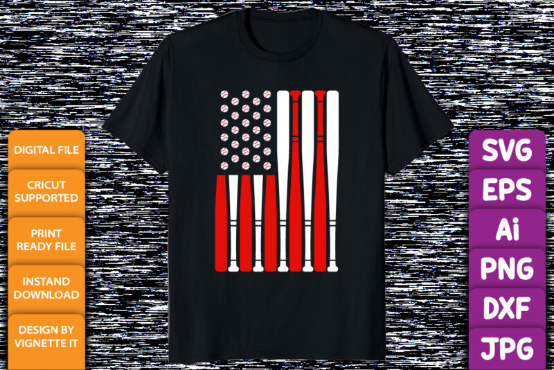 Vintage American Flag Baseball Dad Men Boy Kids 4th of July USA freedom day baseball mom shirt print template