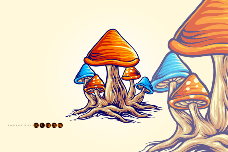 Mushrooms cute colorful svg