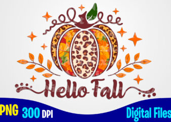 Leopard Hello Fall png with pumpkin, Autumn sublimation design