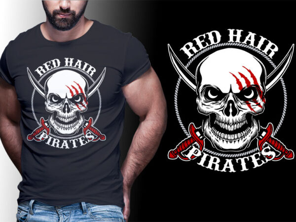 One piece akagami no shanks red hair pirates skull tshirt design