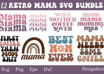 Retro Mama Coffee PNG Sublimation T-shirt Designs Bundle