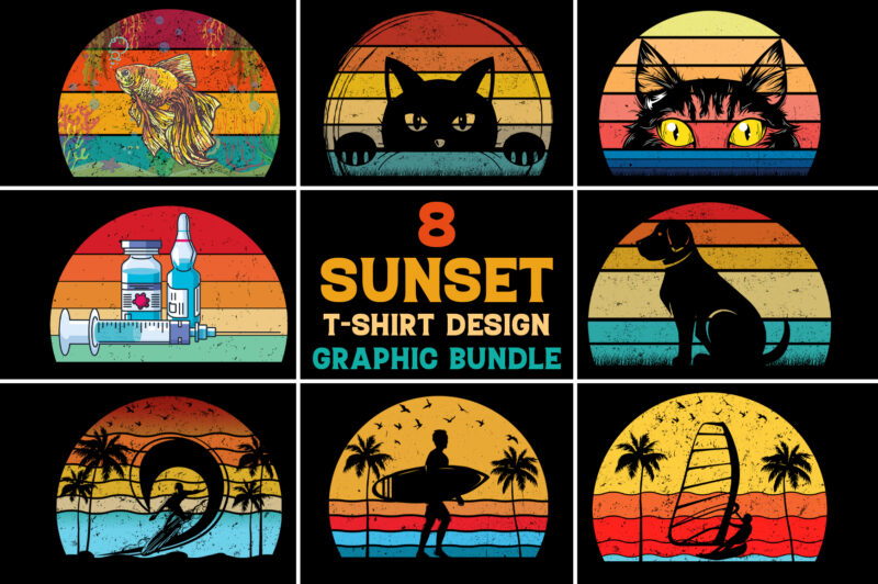 Sunset T-Shirt Design Graphic Bundle