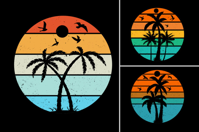 Retro Vintage Sunset Background Graphic Vector for T-Shirt Design