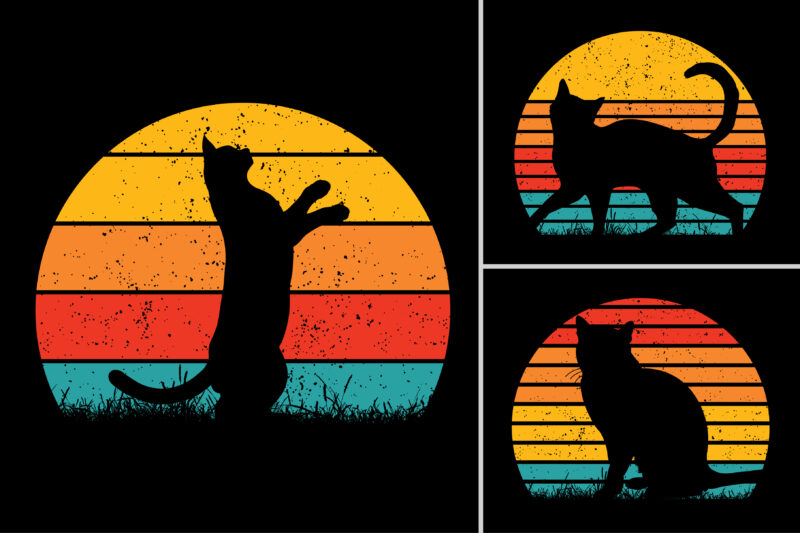 Dog Cat Sunset T-Shirt Design Graphic Bundle