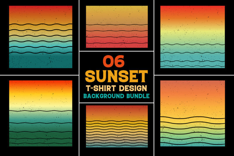 Sunset Retro Vintage Grunge Background Bundle for T-Shirt Design