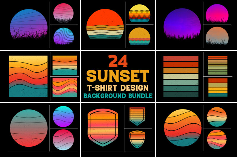 Retro Vintage Sunset Grunge Background Bundle for T-Shirt Design