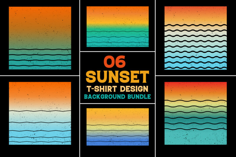 Sunset Retro Vintage Grunge Background Bundle for T-Shirt Design