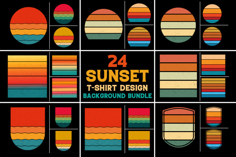 Retro Vintage Sunset T-Shirt Design Background Vector Bundle