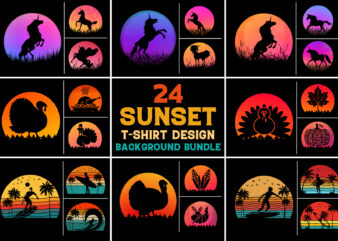 Retro Vintage Sunset T-Shirt Design Graphic Vector Background Bundle