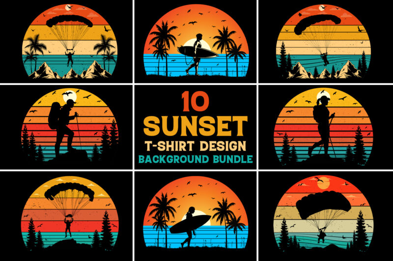 Retro Vintage Sunset T-Shirt Design Graphic Vector Bundle
