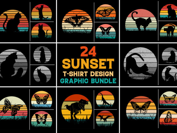 Retro vintage sunset t-shirt design graphic vector bundle