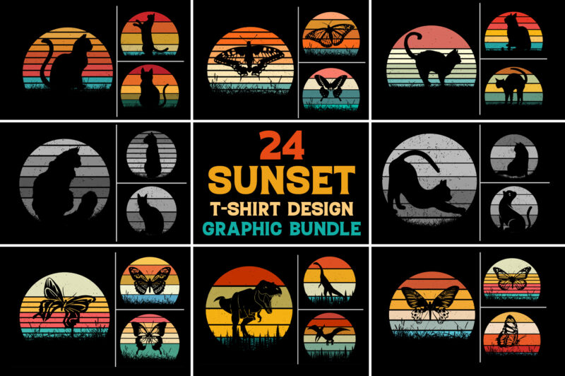 Retro Vintage Sunset T-Shirt Design Graphic Vector Bundle