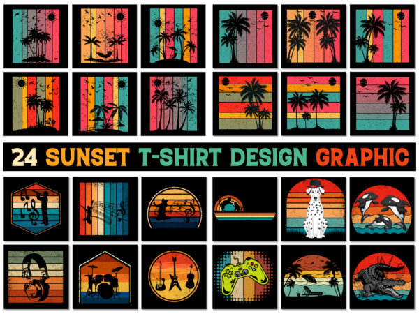 Retro vintage sunset t-shirt design graphic vector bundle