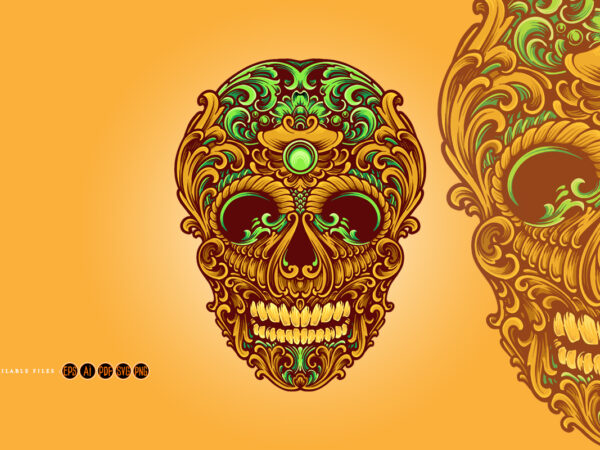 Skull head classic ornament svg t shirt template vector