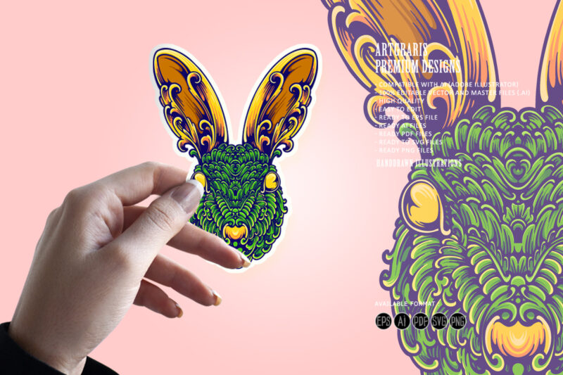 Bunny head floral elegant ornament svg