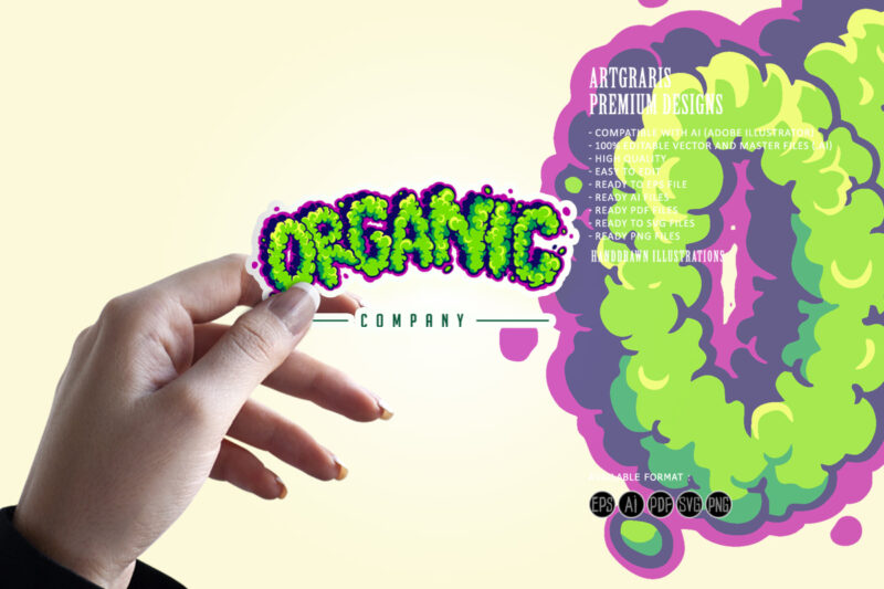 Organic cannabis smoke effect lettering words svg
