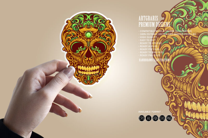 Skull head classic ornament svg