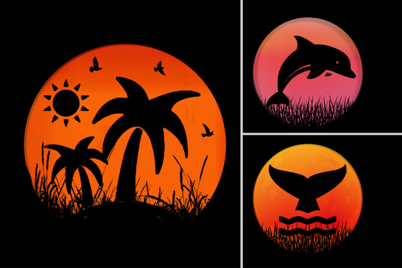 Retro Vintage Sunset T-Shirt Design Graphic Vector Background Bundle