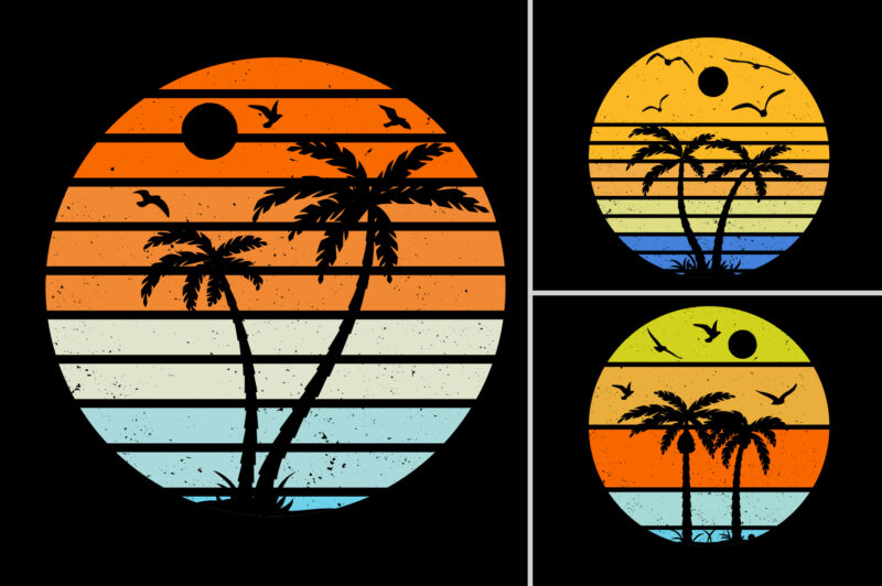 Retro Vintage Sunset Background Graphic Vector for T-Shirt Design