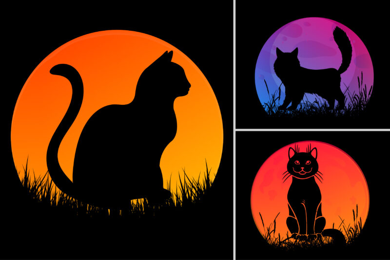 Dog Cat Sunset T-Shirt Design Graphic Bundle