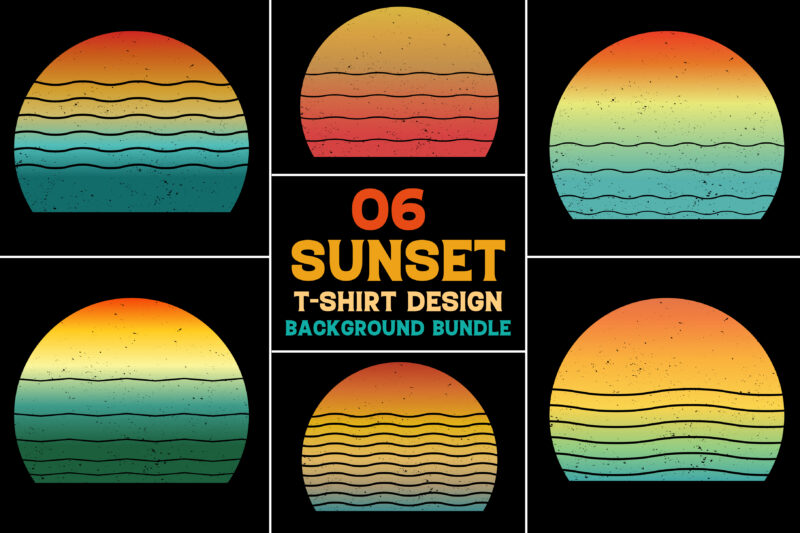 Sunset Retro Vintage Grunge Background Bundle for T-Shirt Design