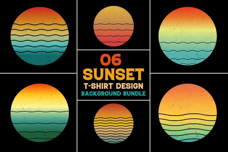 Sunset Retro Vintage Grunge Background Bundle for T-Shirt Design