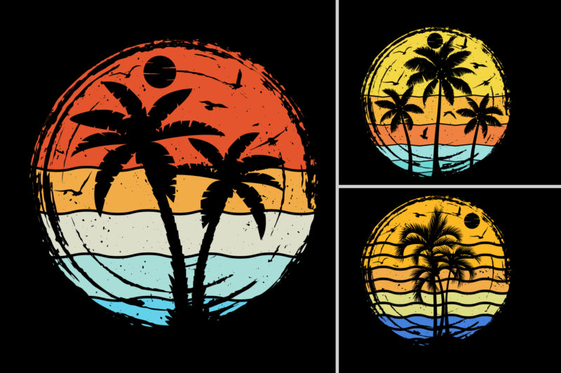 Retro Vintage Sunset Background Graphic Vector for T-Shirt Design