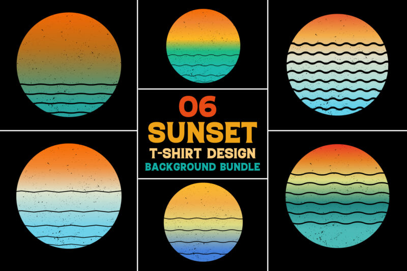 Sunset Retro Vintage Grunge Background Bundle for T-Shirt Design