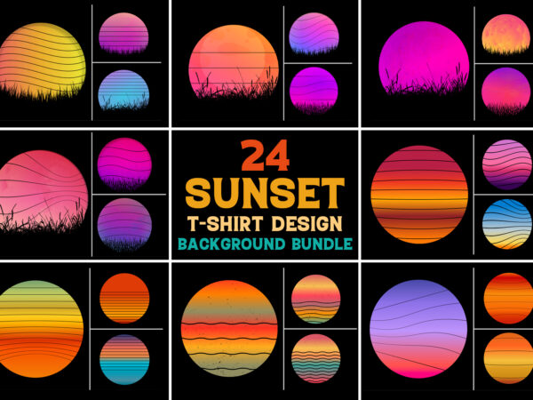 Sunset retro vintage grunge background bundle for t-shirt design