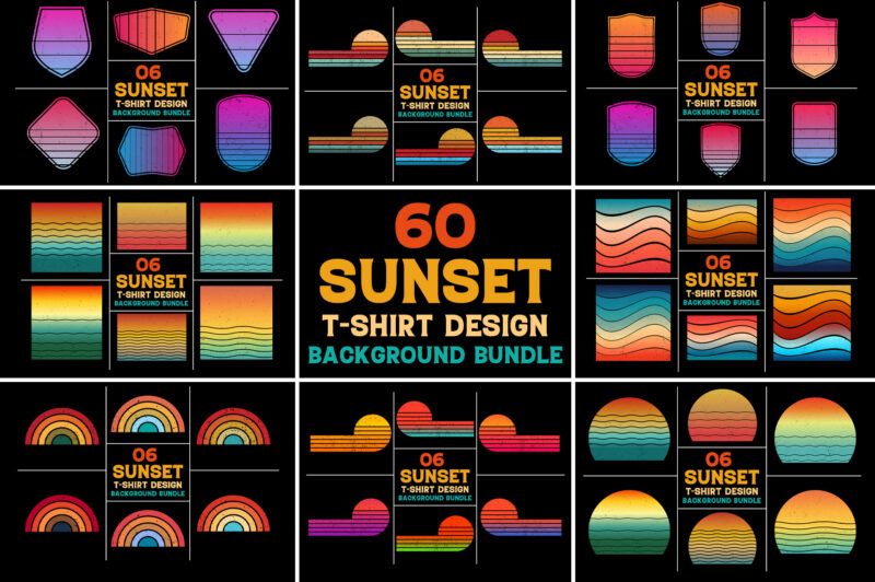 Sunset Retro Vintage Grunge Background Bundle for T-Shirt Design