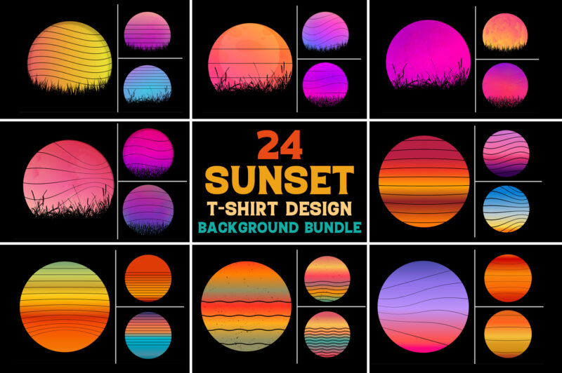 Sunset Retro Vintage Grunge Background Bundle for T-Shirt Design