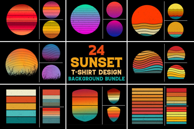 Sunset Retro Vintage Grunge Background Bundle for T-Shirt Design