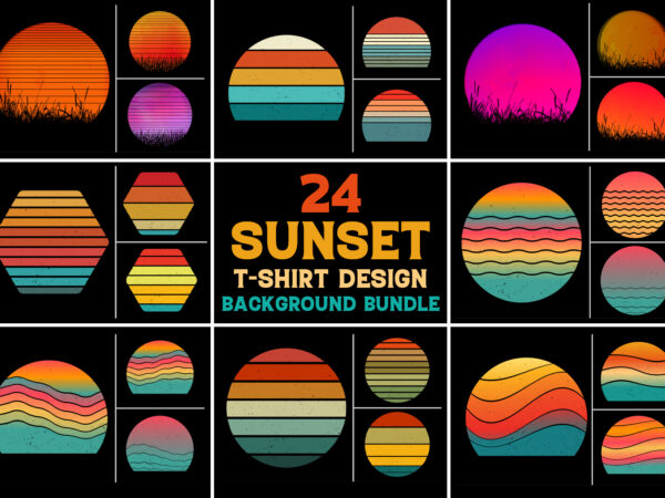 Sunset retro vintage grunge background bundle for t-shirt design