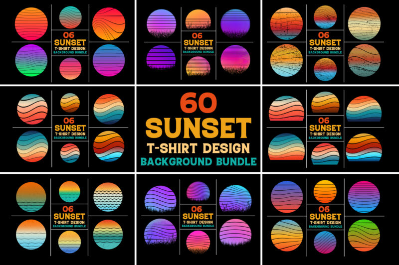 Sunset Retro Vintage Grunge Background Bundle for T-Shirt Design