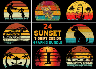 Sunset Retro Vintage T-Shirt Design Graphic Vector Background Bundle,