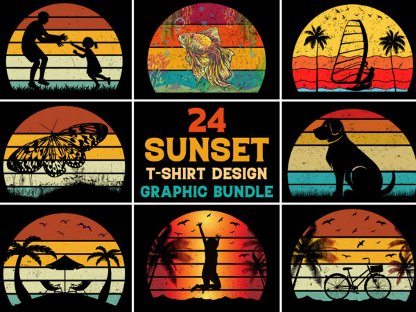 Sunset retro vintage t-shirt design graphic vector background bundle, Sunset retro vintage t-shirt design graphic vector background bundle,
