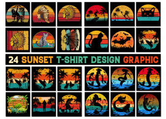 Sunset Retro Vintage T-Shirt Design Graphic Vector Bundle