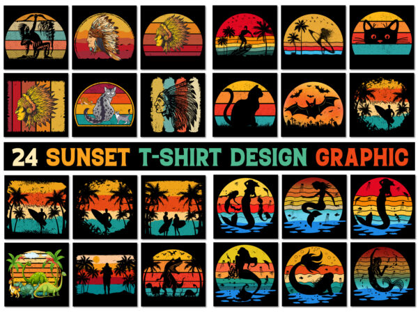 Sunset retro vintage t-shirt design graphic vector bundle