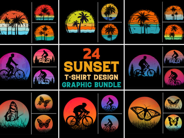Sunset t-shirt design graphic bundle
