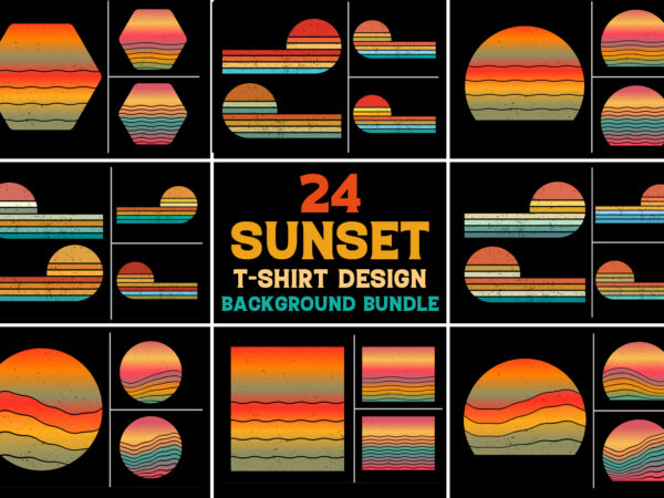 Sunset vintage retro grunge background bundle for t-shirt design