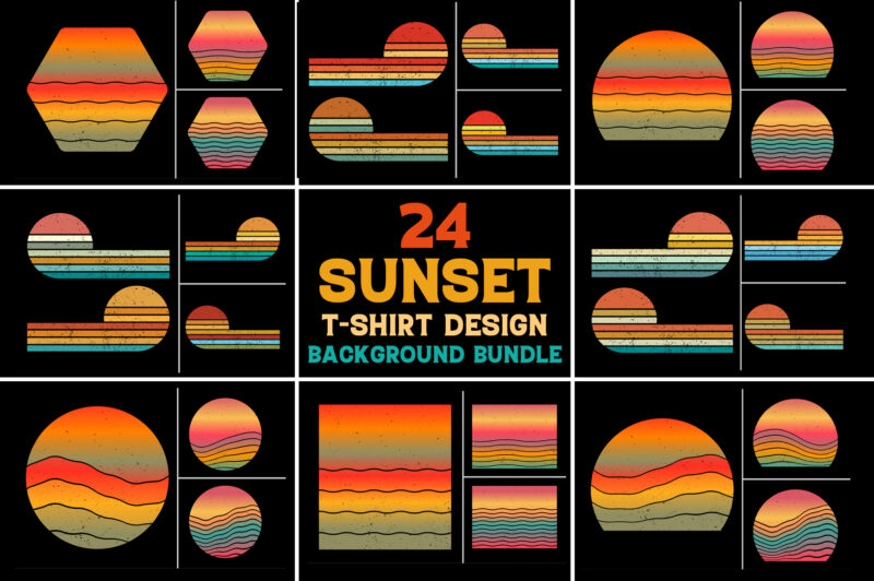 Sunset Vintage Retro Grunge Background Bundle for T-Shirt Design